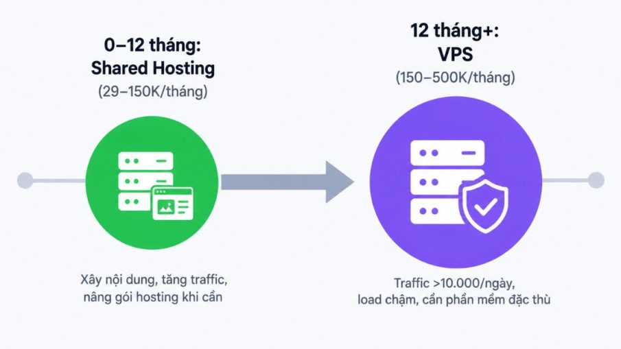 Lộ trình 2 giai đoạn nâng cấp website từ shared hosting lên VPS theo traffic và nhu cầu kỹ thuật